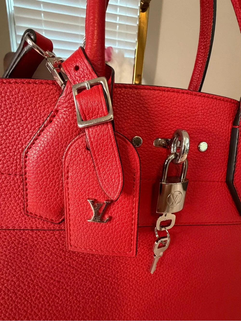 Louis Vuitton City Steamer PM Red Taurillon Leather Tote Bag Entrupy & eBay COA